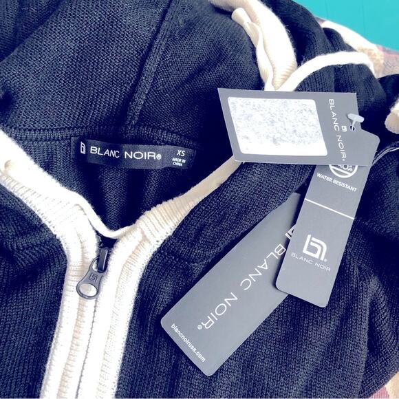 Blanc noir black & white merino wool blend hooded poncho oversized XS - Picture 6 of 7